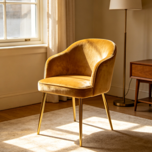 Velvet Upholstered Dining Chair with Gold Legs