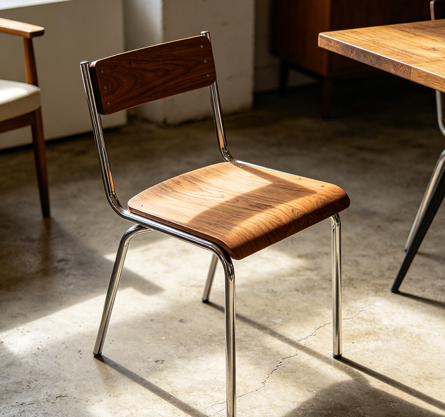 Industrial Style Metal Dining Chair with Wood Seat